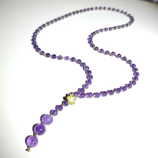 【Paiya 派亞】5mm天然烏拉圭紫水晶梅花扣毛衣鏈項鏈