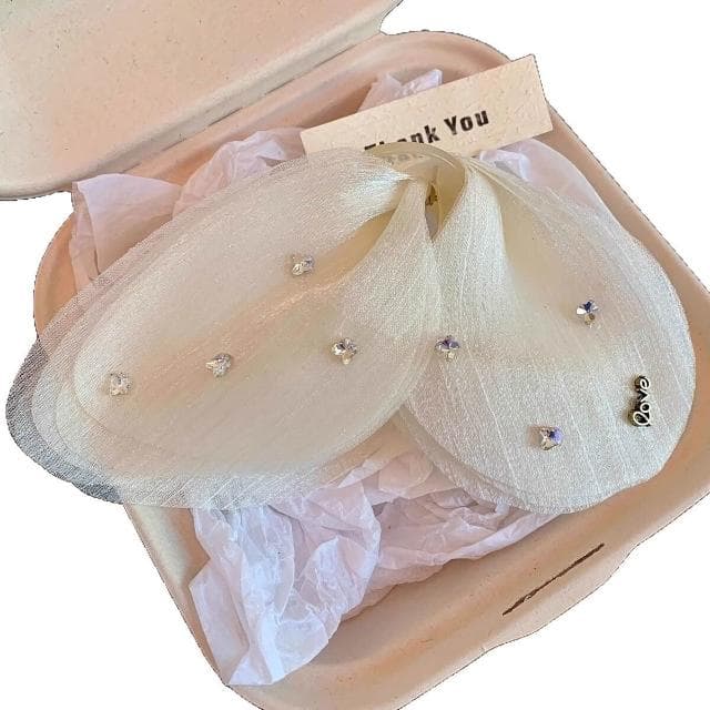 鯊魚夾法式超仙薄紗水鉆蝴蝶結小抓夾後腦勺盤發發夾女2025年髮夾 (七夕 情人節 生日 髮飾 頭飾 鯊魚夾 抓夾 禮物)