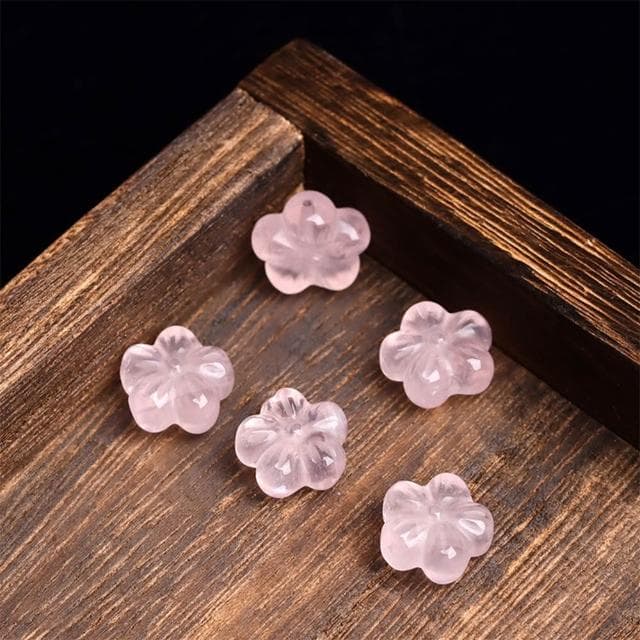 【LEEHER】DIY飾品/天然水晶/粉晶五瓣花配件/項鍊/耳飾/手飾配件/手工串珠/配飾/