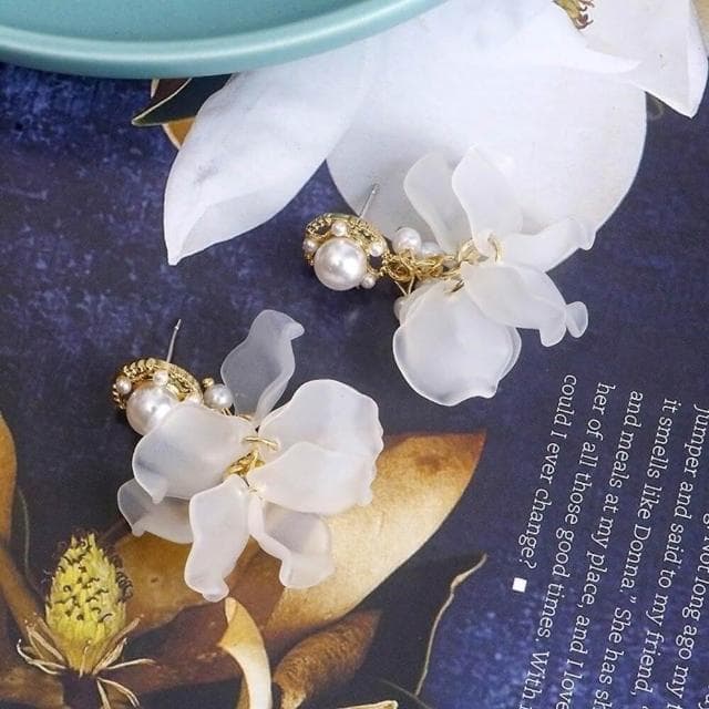 {遇見臻品}BG044韓風氣質花朵耳女簡約百搭長款耳飾品花瓣珍珠耳釘韓版小清新小雛菊耳環氣質優雅耳環復古風耳環時尚耳環