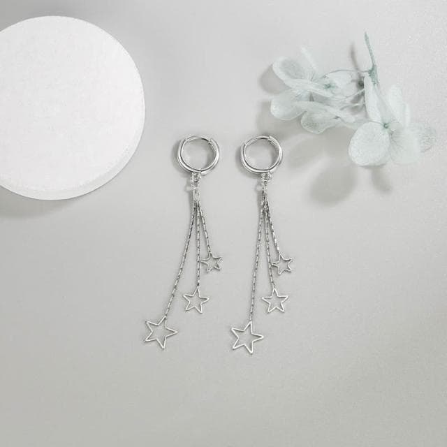 Sweet Air Y28 日韓流行耳飾 鏤空長款五角星造型 針式耳扣 耳針 耳環