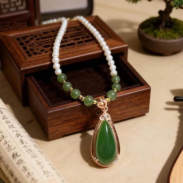 【Paiya 派亞】新中式頂流8x18mm天然和田玉S925碧玉吊墜3mm小米珠淡水珍珠項鏈