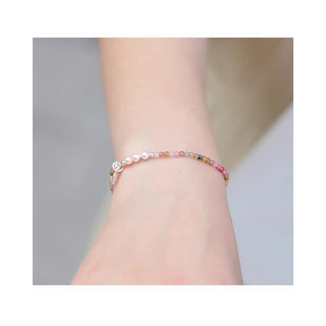 【開運堂】🔥S925純銀 碧璽🔥細款天然小碧璽手鍊輕奢S925純銀福牌手串