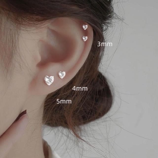 S925純銀 愛心水鑽耳環 M25 日韓流行時尚 通體純銀 迷你 小巧 超閃水鑽 心型 鑽愛心 耳針 耳飾 耳環