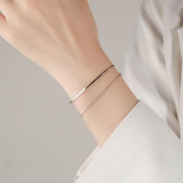 【開運堂】鍍銀雙層手鍊女時尚i簡約冷淡風閨蜜潮手鐲飾品批發"開運堂"SL050