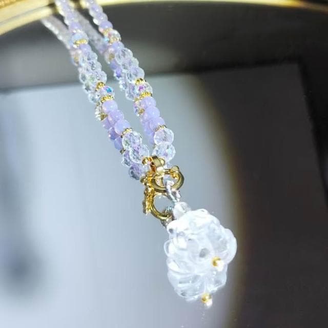 【Paiya 派亞】天然4.5mm紫玉晶+白水晶九尾狐狸吊墜萬能扣項鏈長短可調節
