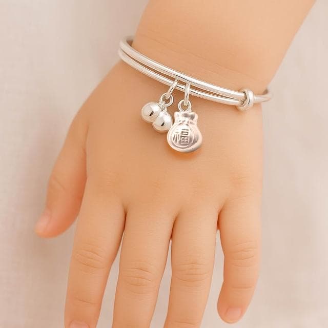 【珠兒綠】999純銀 福袋搖鈴祝福手鐲 純銀手鐲手鍊 彌月禮物 寶寶手鐲 親子手鐲 開運 交換禮物 聖誕禮物