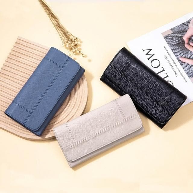 【MoonDy】長夾 皮夾 錢包 多卡位 手拿包 長款錢包 真皮錢包 拼接車縫錢夾
