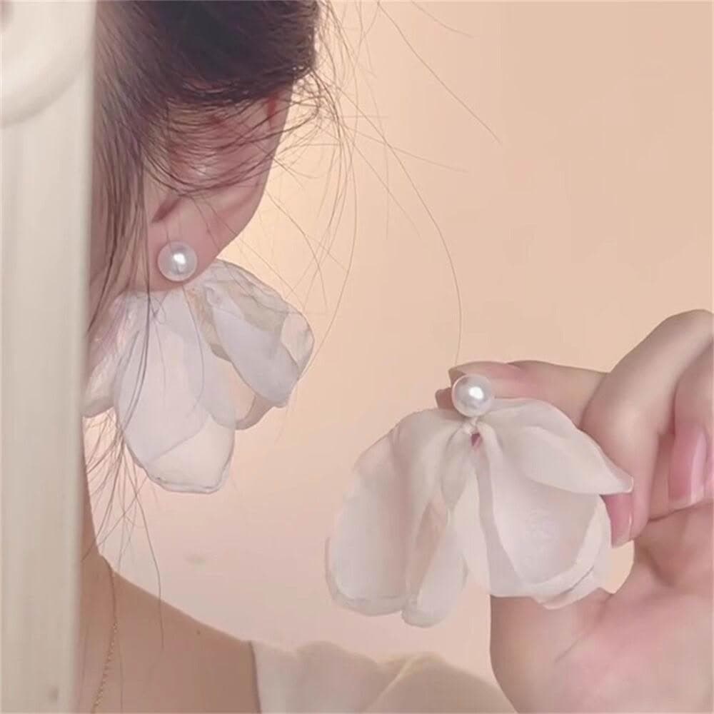 耳環仙氣粉色白色花朵耳環女高級感誇張度假耳配飾輕盈精緻輕奢韓國不過敏看不膩超閃耳環耳飾飾品配禮服百搭禮物仙氣羅馬假日精致