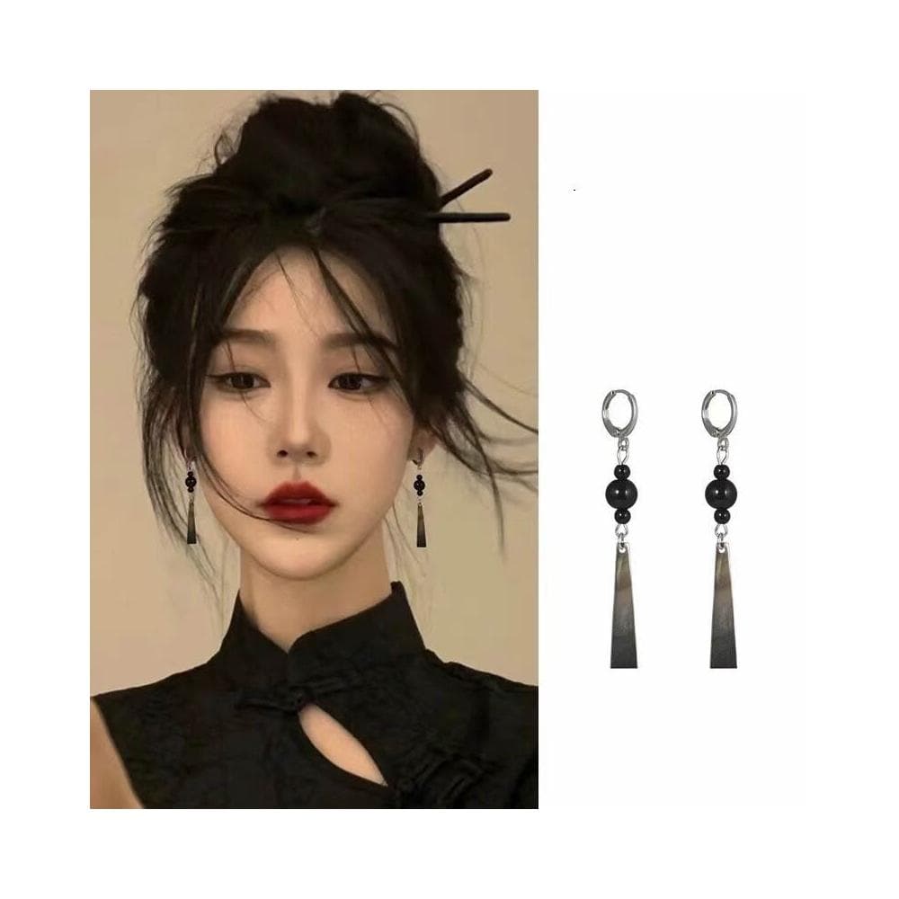  耳環天然黑蝶貝/五彩斑斓新中式長款流蘇耳環高級耳墜清冷水墨感古風輕盈精緻輕奢高級不過敏看不膩超閃耳環耳飾飾品配禮服百搭