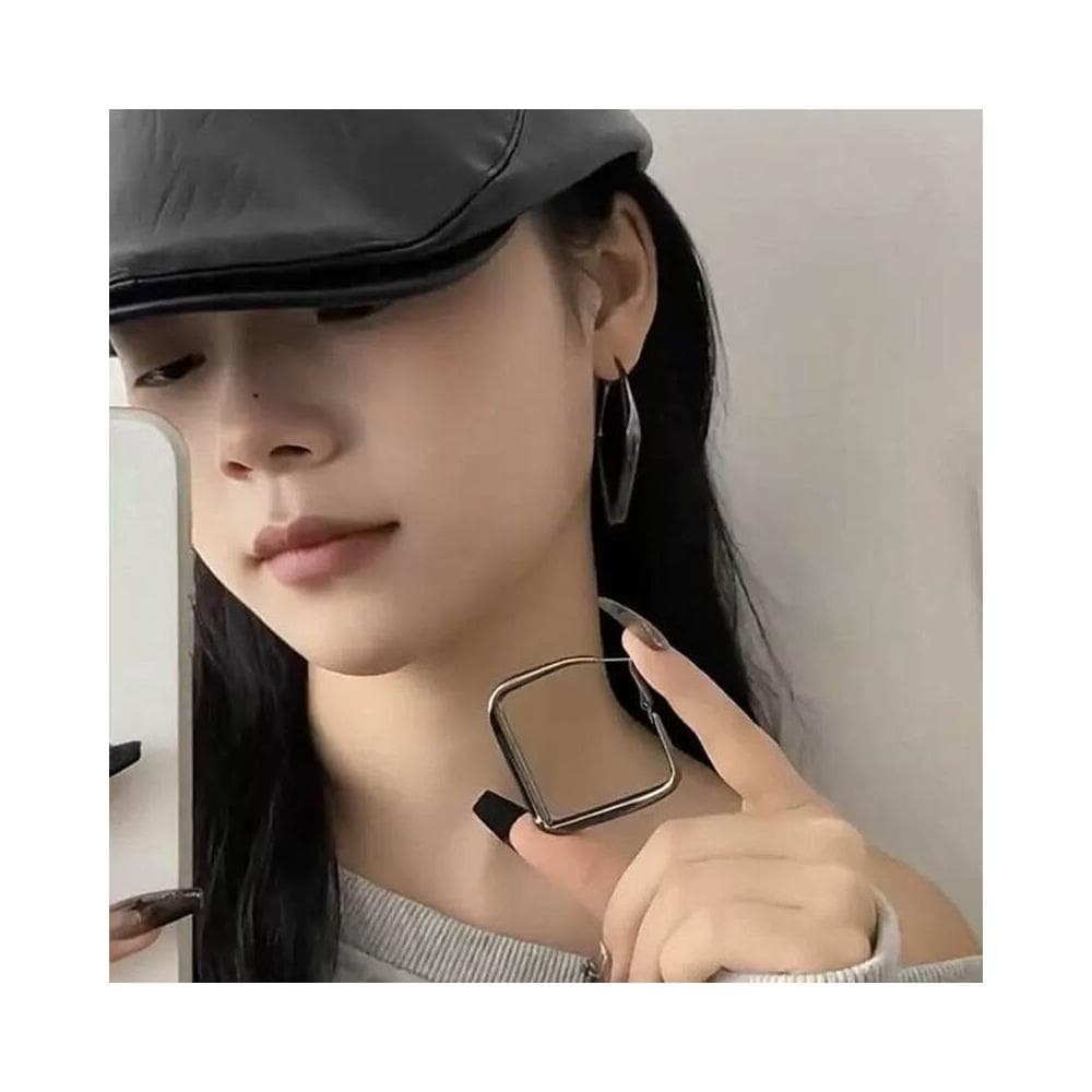 耳環暗系風高級感槍黑色方形大耳圈耳環簡約時尚誇張氣質圓臉顯瘦耳飾輕盈精緻輕奢高級韓國不過敏超閃耳環耳飾飾品配禮服百搭禮物