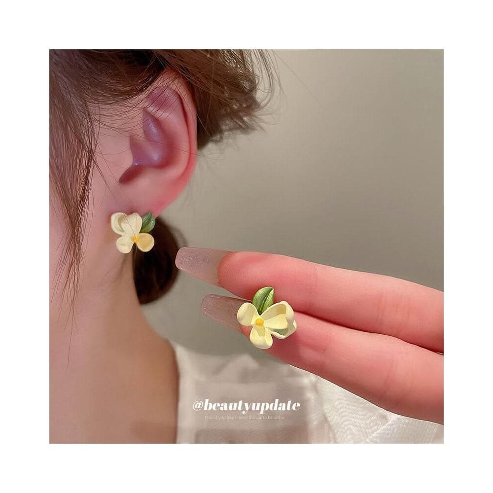  耳環銀針花朵葉子耳環韓國小清新氣質甜美耳釘個性可愛風網紅耳飾輕盈精緻輕奢高級韓國不過敏看不膩超閃耳環耳飾飾品配禮服百搭