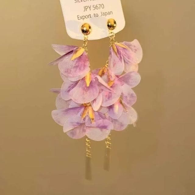  耳環氛圍感浪漫漸變紫色花瓣流蘇耳環高級感氣質耳釘女仙氣度假風耳飾輕盈精緻輕奢高級韓國不過敏看不膩超閃耳環飾品配禮服百搭