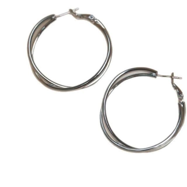 耳環銀色雙層交叉耳圈無耳洞蚊香盤耳夾女小眾設計感素圈耳環顯臉小輕盈精緻輕奢高級韓國不過敏看不膩超閃耳環耳飾配禮服百搭禮物