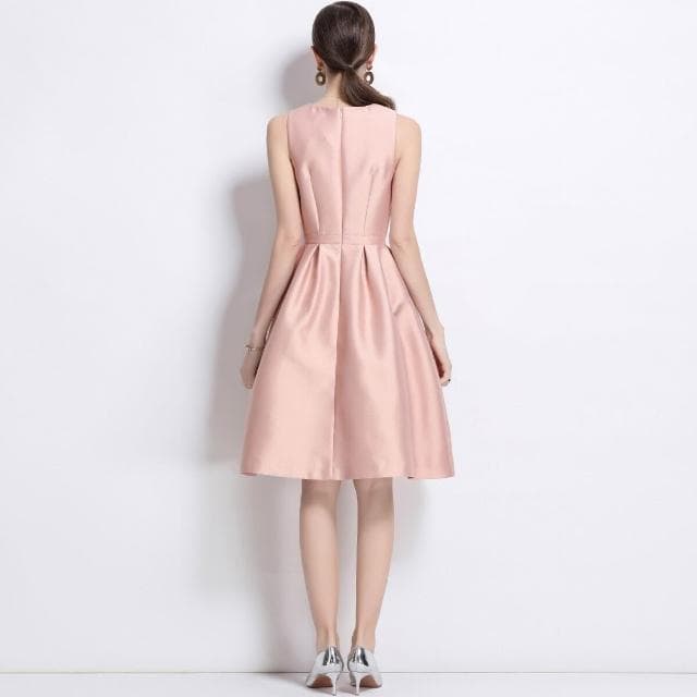 粉色連衣裙女無袖法式高級感絕美生日訂婚禮服公主裙約會穿搭春夏