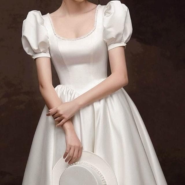 法式輕婚紗新娘結婚訂婚禮服領證小白裙時尚款生日宴會氣質連衣裙