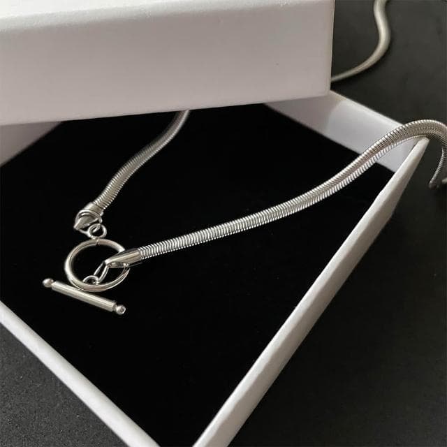 【CReAM】Cedric鈦鋼銀色扁蛇鍊中性男性男項鍊(生日 禮物 送禮 禮盒)