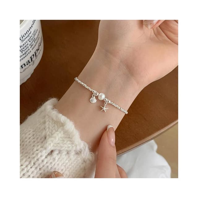 手鏈珍珠貝殼海星碎銀子手鏈女小眾設計感手串甜美高級感氣質手飾大方氣質日常通勤派對約會手鏈輕盈手鏈手環手串手飾簡約百搭高級