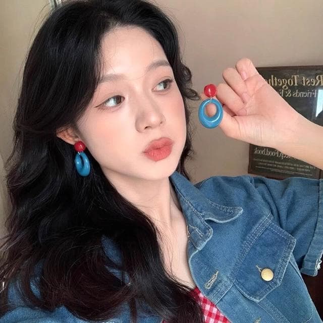 耳環氛圍圓圈撞色耳環女款度假風藍色耳釘小眾設計感誇張耳飾 不過敏看不膩超閃耳環耳飾飾品不褪色百搭禮物輕盈精緻輕奢高級韓國