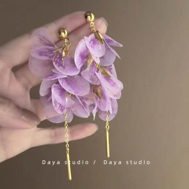 耳環氛圍感浪漫漸變紫色花瓣流蘇耳環高級感氣質耳釘女仙氣度假風耳飾不過敏超閃耳環耳飾飾品不褪色百搭禮物輕盈精緻輕奢高級韓國