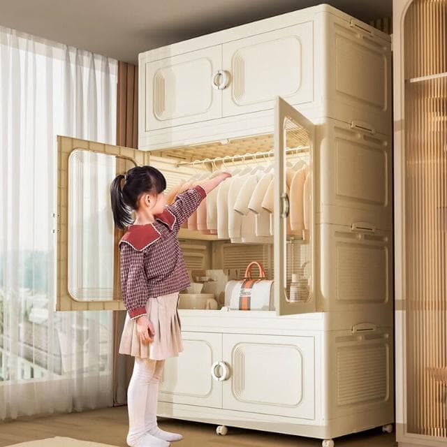 幕辭家居 免安裝90寬寶寶衣櫃兒童衣服收納櫃嬰兒小衣櫥塑料臥室簡易儲物櫃 e6f