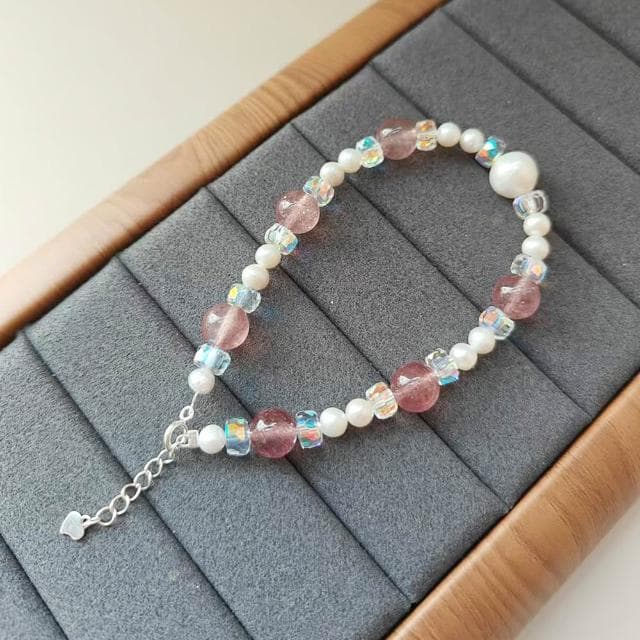【Paiya 派亞】7.5MM草莓晶4.5MM淡水珍珠s925銀手鏈