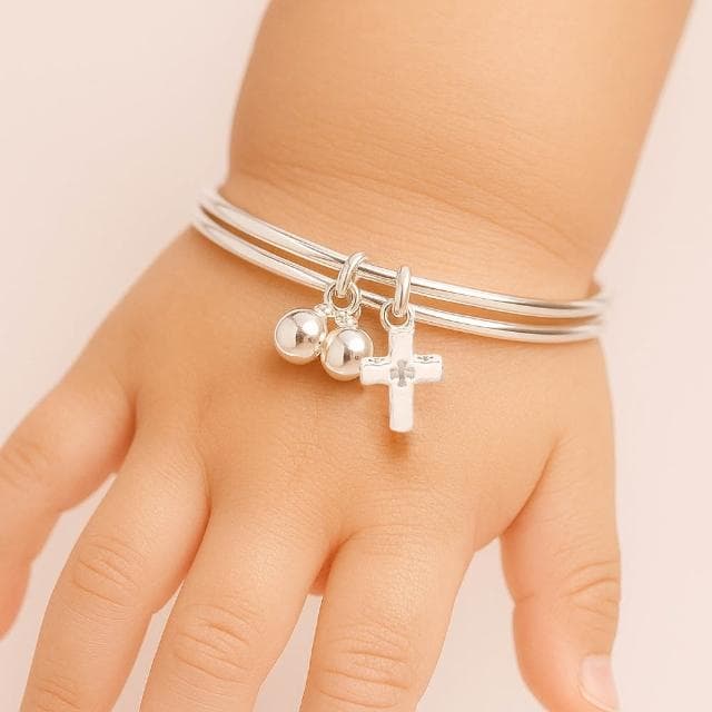 【珠兒綠】999純銀幸福十字架搖鈴手鐲 嬰兒|兒童|成人尺寸 純銀手鐲 彌月禮物 周歲禮物 新年禮物