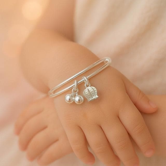 【珠兒綠】999純銀幸福皇冠搖鈴手鐲 嬰兒|兒童|成人尺寸 純銀手鐲 彌月禮物 周歲禮物 新年禮物