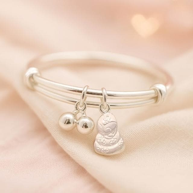 【珠兒綠】999純銀笑瞇蛇生肖搖鈴手鐲 嬰兒|兒童|成人尺寸 純銀手鐲 彌月禮物 周歲禮物 新年禮物