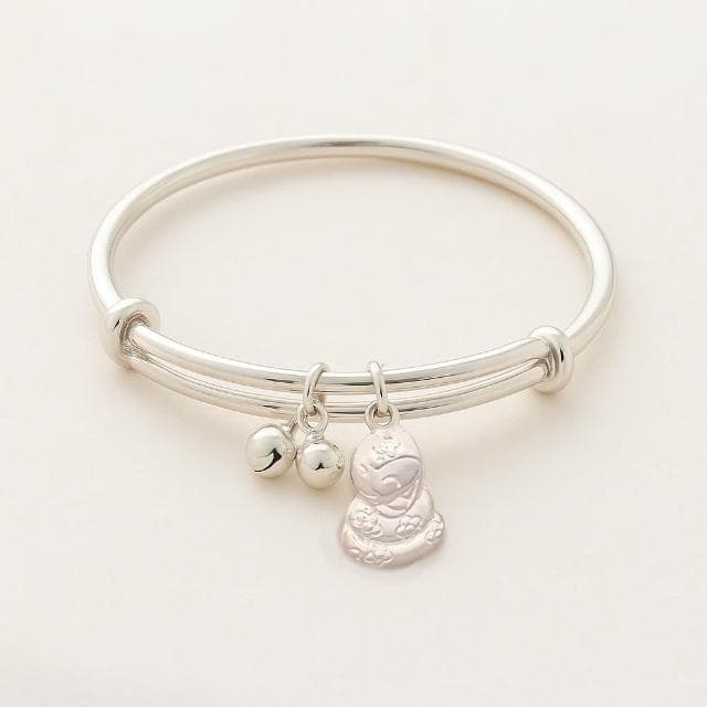 【珠兒綠】999純銀笑瞇蛇生肖搖鈴手鐲 嬰兒|兒童|成人尺寸 純銀手鐲 彌月禮物 周歲禮物 新年禮物