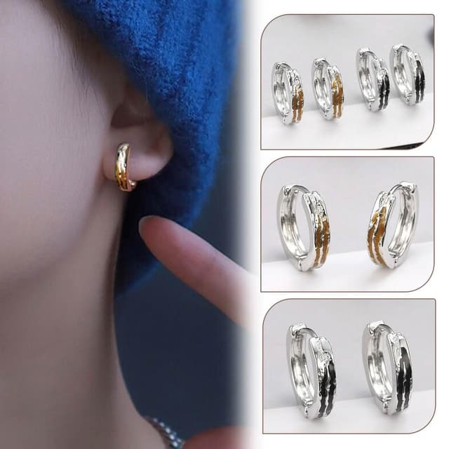 【MoonDy】耳環 男生耳環 純銀耳環 紋理耳扣 鎏金耳環 撞色耳環 小圈耳環 耳扣 耳飾 