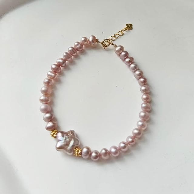 【Paiya 派亞】巴洛克粉4.5MM紫色淡水珍珠手串手鏈/紫色珍珠戒指 二選一