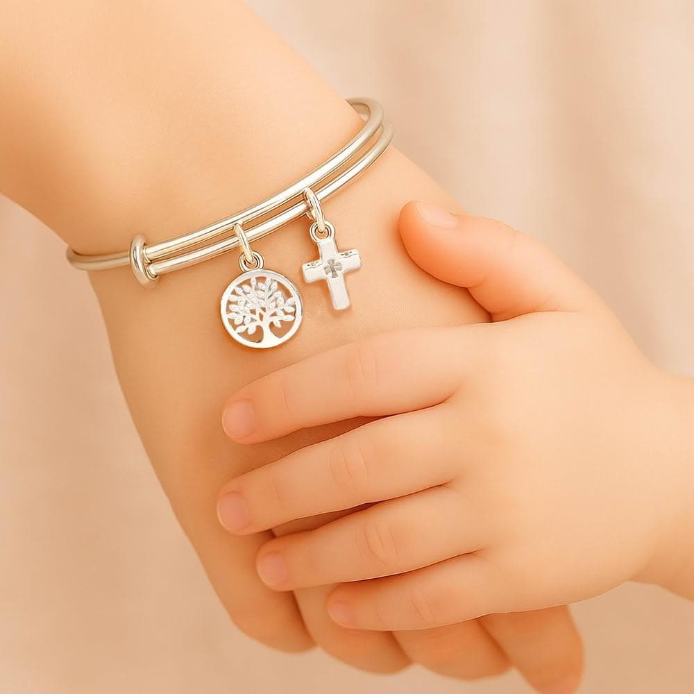 【珠兒綠】999純銀十字架生命樹手鐲 嬰兒|兒童|成人尺寸 純銀手鐲 彌月禮物 周歲禮物