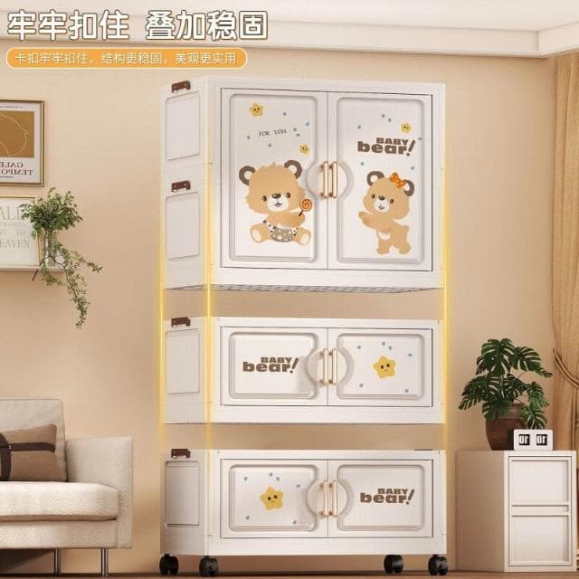 折疊式收納櫃卡通兒童衣櫃家用寶寶簡易小衣櫥嬰兒整理塑料儲物櫃