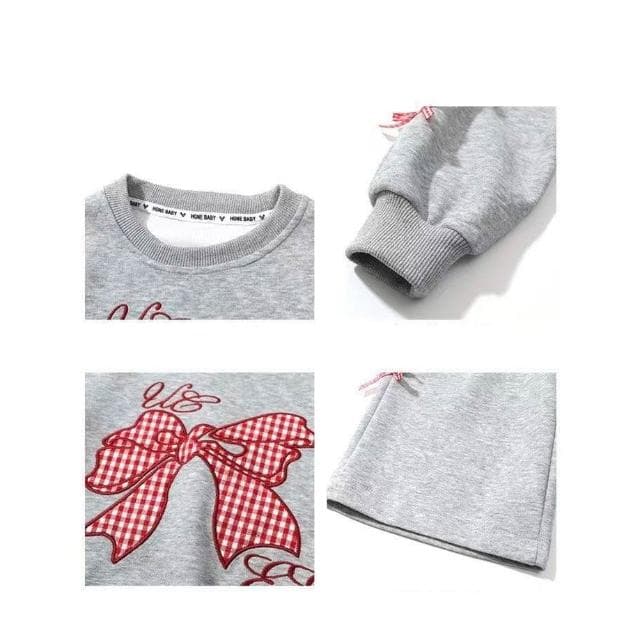 【Arbea】女寶寶春秋套裝新款兒童洋氣蝴蝶結衛衣甜美闊腿褲女孩兩件套【C1267】