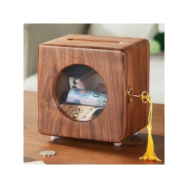 紙幣儲蓄罐 實木存錢箱 理財箱 中式存錢罐 零錢儲蓄罐 家居裝飾 創意擺件 帶鎖存錢罐 生日禮物 零