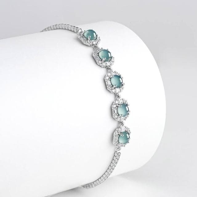 【Paiya 派亞】A貨翡翠藍水蛋面公主手鏈S925銀鑲冰種玉石女款時尚高檔手飾送禮好物/交換禮物