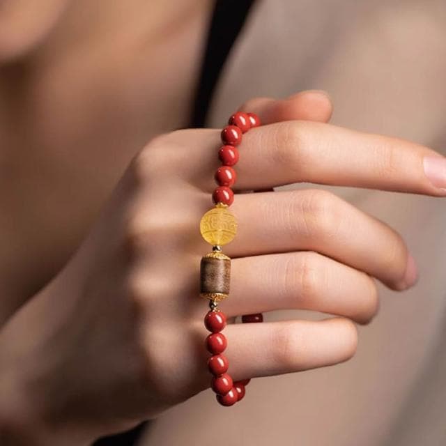 【MoonDy】中國風手鍊 硃砂手鍊 蜜蠟手串 蜜蠟迴紋珠 串珠手鍊 沉香木手串 紅色手鍊 送長輩 送女生禮物