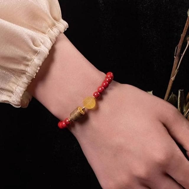 【MoonDy】中國風手鍊 硃砂手鍊 蜜蠟手串 蜜蠟迴紋珠 串珠手鍊 沉香木手串 紅色手鍊 送長輩 送女生禮物