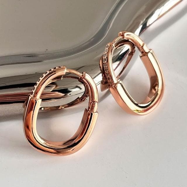 【MoonDy】環狀耳環 鋯石耳環 鎖頭耳扣 素色耳圈 橢圓耳飾 女生飾品 配飾 金屬耳環