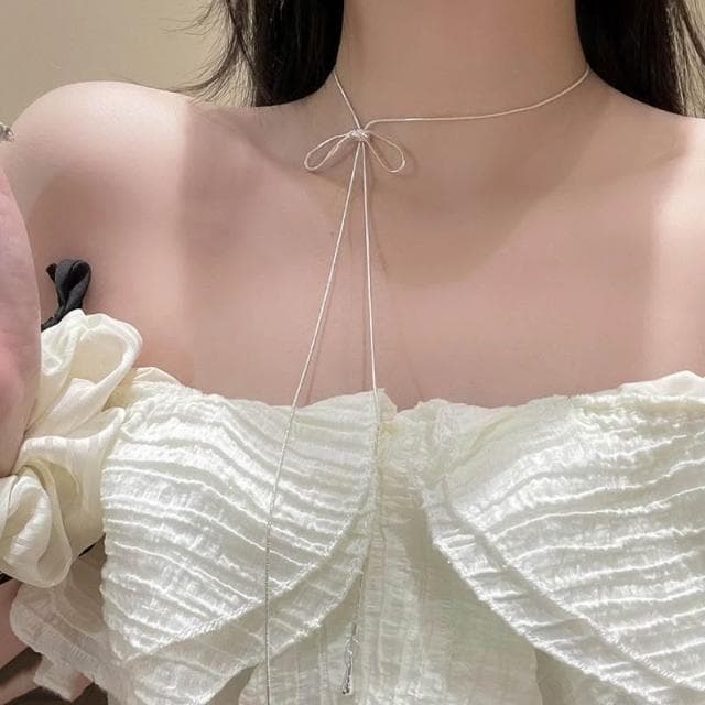 項鏈銀色長款抽拉蝴蝶結流蘇項鏈女2025新款潮氣質百搭設計感鎖骨鏈項鍊女珍珠項鍊時尚百搭吊墜項鍊長項鍊飾品毛衣鍊生日禮物