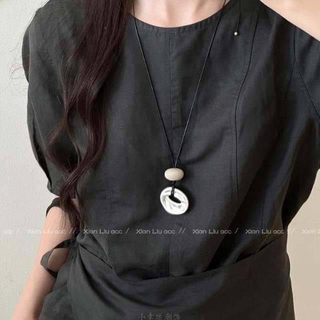 項鏈韓系ins風幾何吊墜項鏈女新款輕奢小眾高級感長款毛衣鏈配飾項鍊女珍珠項鍊時尚百搭吊墜項鍊長項鍊飾品毛衣鍊生日禮物