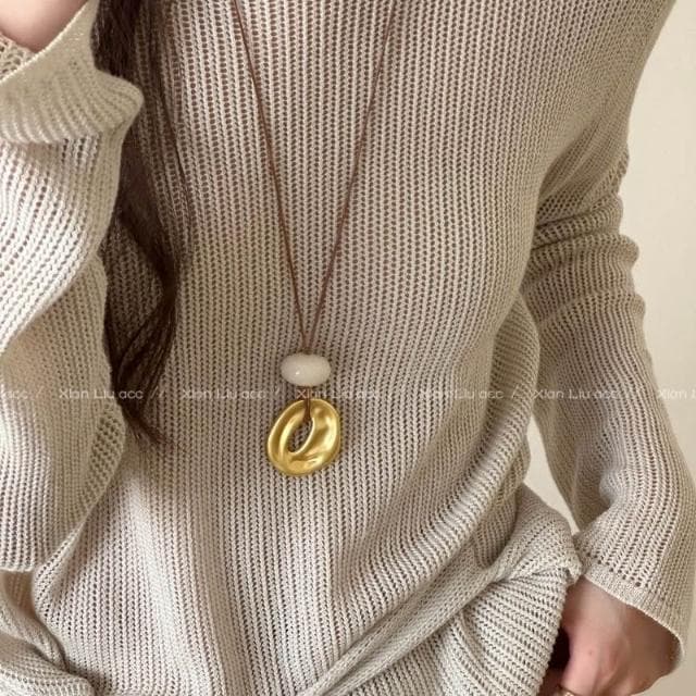 項鏈韓系ins風幾何吊墜項鏈女新款輕奢小眾高級感長款毛衣鏈配飾項鍊女珍珠項鍊時尚百搭吊墜項鍊長項鍊飾品毛衣鍊生日禮物