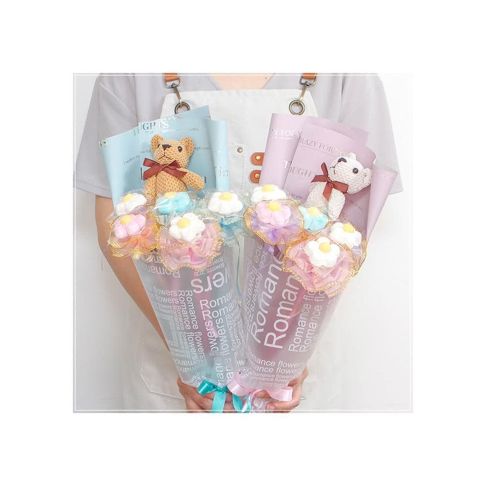 熊熊花語小花束(含格紋熊X1隻+大花花棉花糖X5支) 生日花束 畢業花束 情人節禮物 g1273