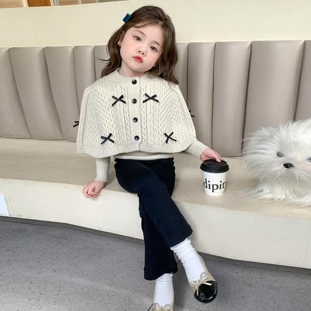 【Arbea】秋季女童韓版蝴蝶結斗篷毛衣兒童洋氣針織衫外套上衣童裝套裝【C1277】