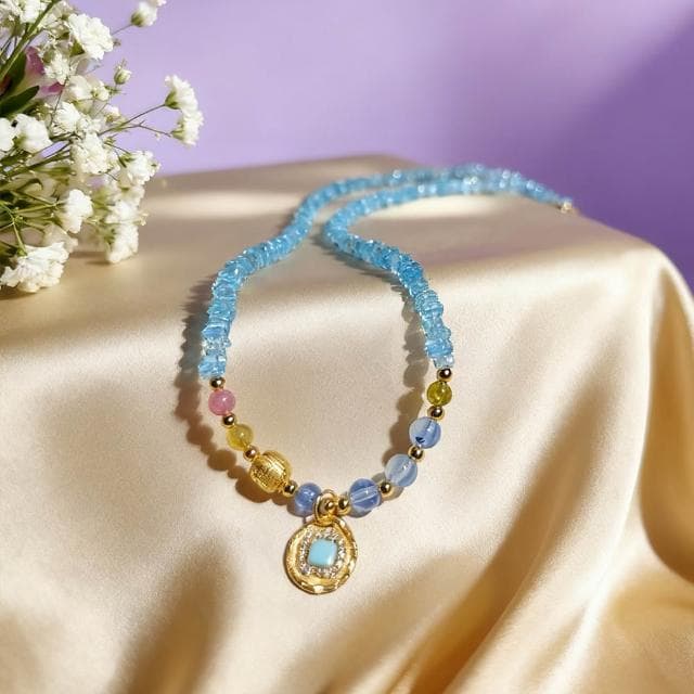 【Paiya 派亞】原創設計帕拉伊巴鮮豔藍磷輝隨行項鍊高級感鎖骨鏈彩寶石撞色輕奢綠松石項鏈