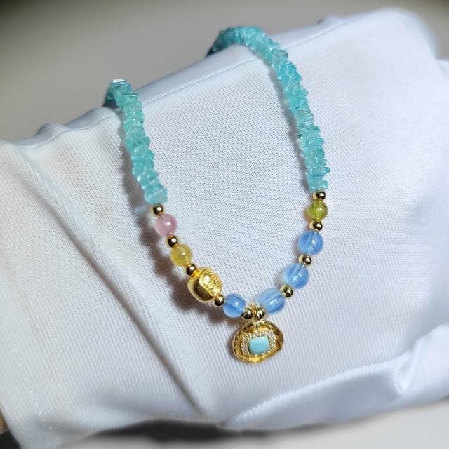 【Paiya 派亞】原創設計帕拉伊巴鮮豔藍磷輝隨行項鍊高級感鎖骨鏈彩寶石撞色輕奢綠松石項鏈