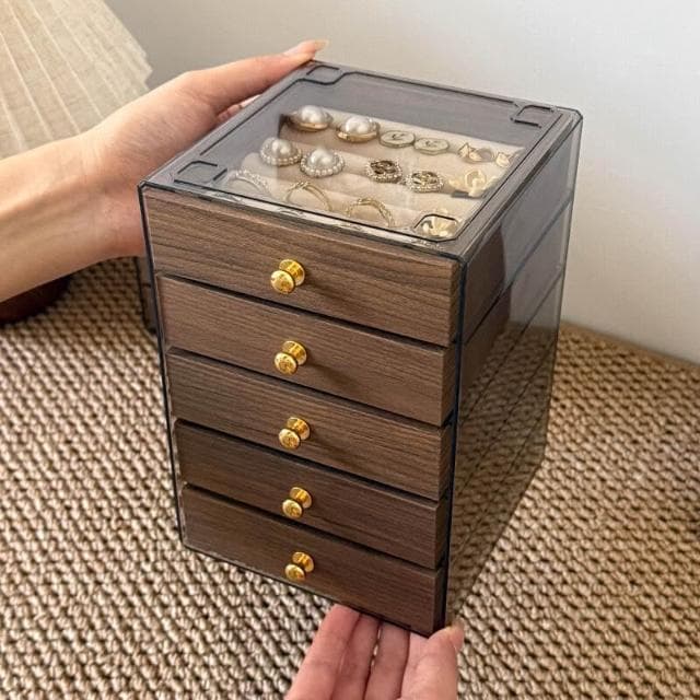 飾品盒高檔精致飾品收納盒多層胡桃木紋戒指耳釘耳環耳飾收納手飾首飾盒飾品盒珠寶盒飾品收納盒項鍊收納展示盒耳環收納盒珠寶收納