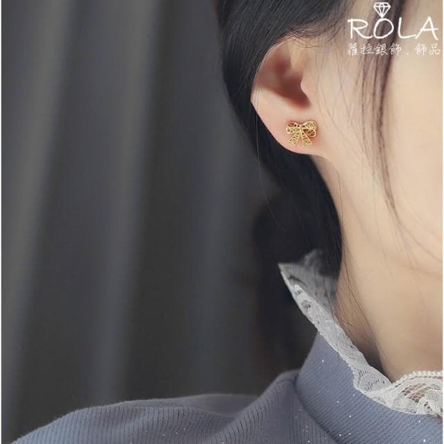 ROLA蘿拉銀飾.飾品 “現貨當天出” /一對價// 鏤空刻紋蝴蝶結999足銀旋轉螺旋圓珠轉珠鎖珠耳針耳環 蝴蝶結.