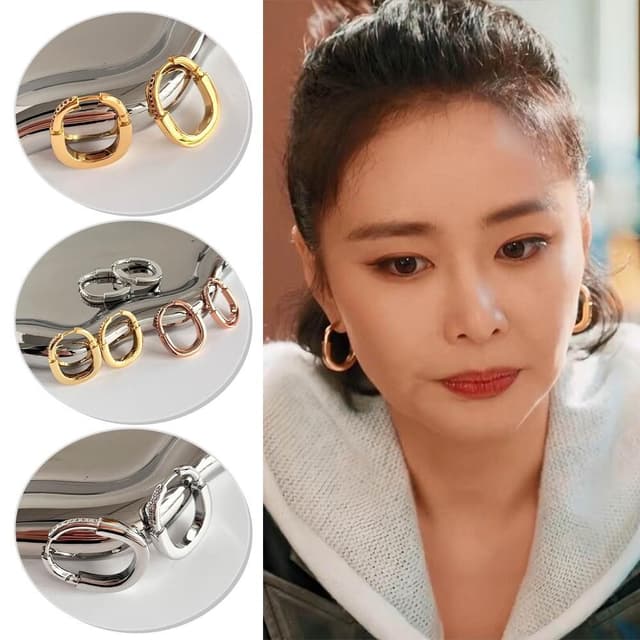 【KEDDY】素色耳圈-環狀耳環-鋯石耳環-鎖頭耳扣-耳環-飾品-金屬耳環-橢圓耳飾